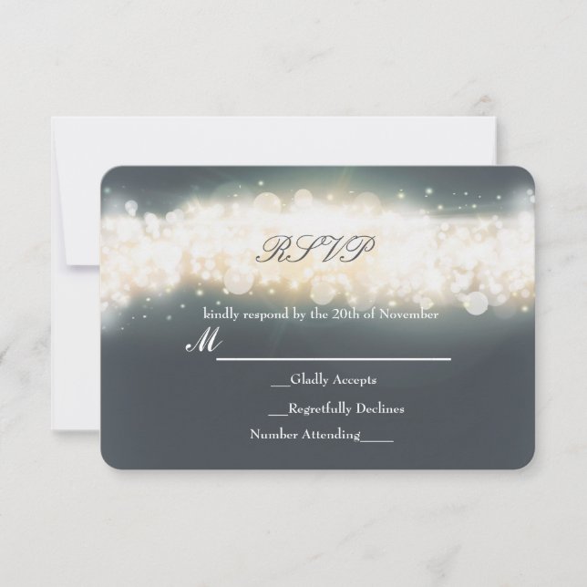Carte de réponse de mariage Grey Sparkle Light Bla (Devant)