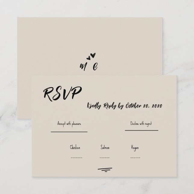 Carte de réponse de mariage gribouillée à la main  (Devant / Derrière)
