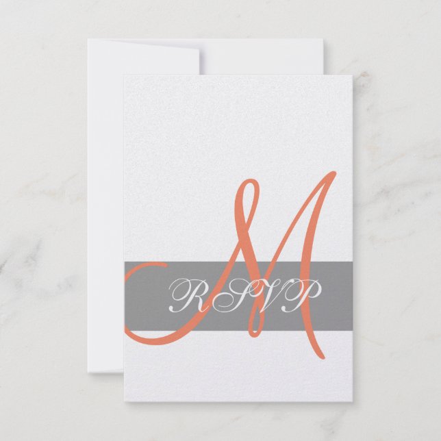 Carte de réponse de mariage gris orange | Noms de  (Devant)
