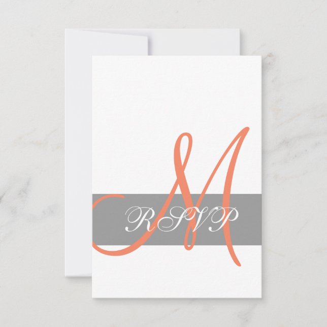 Carte de réponse de mariage gris orange | Noms de  (Devant)