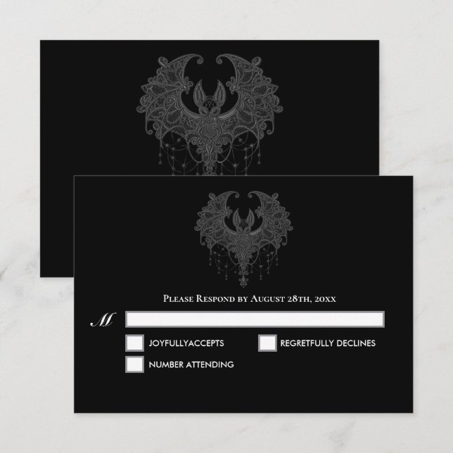 Carte de réponse de mariage Halloween Blak Gothic (Devant / Derrière)