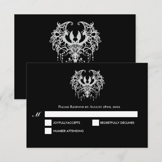 Carte de réponse de mariage Halloween gothique noi (Devant / Derrière)