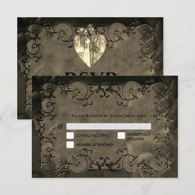 Carte de réponse de mariage Halloween gothique som (Devant / Derrière)