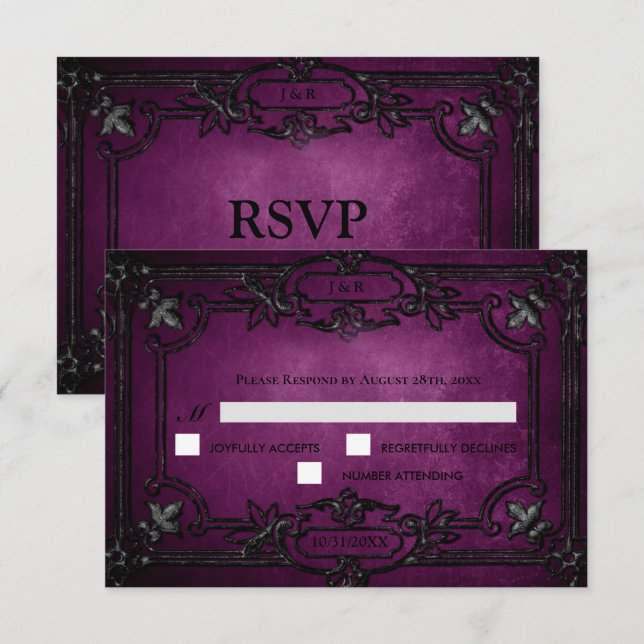 Carte de réponse de mariage Halloween gothique vio (Devant / Derrière)