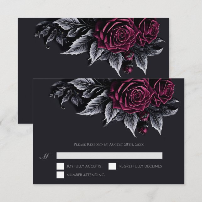 Carte de réponse de mariage Halloween gothique vio (Devant / Derrière)