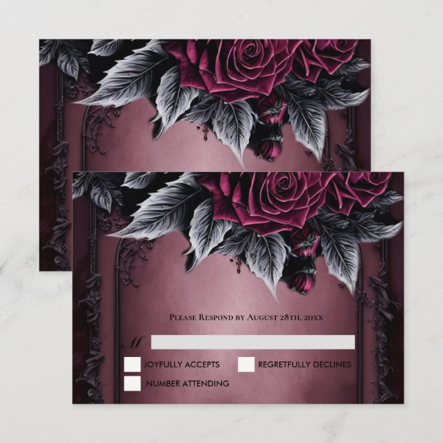 Carte de réponse de mariage Halloween gothique vio (Devant / Derrière)