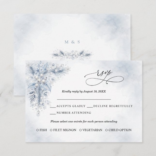 Carte de réponse de mariage hivernal aux baies bla (Devant / Derrière)