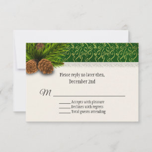 Carte de réponse de mariage hivernal Cônes de pin