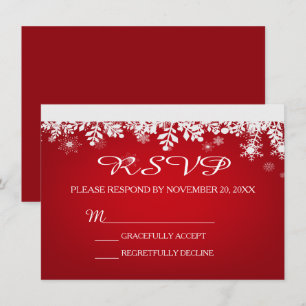 Carte de réponse de mariage hivernal flocon rouge