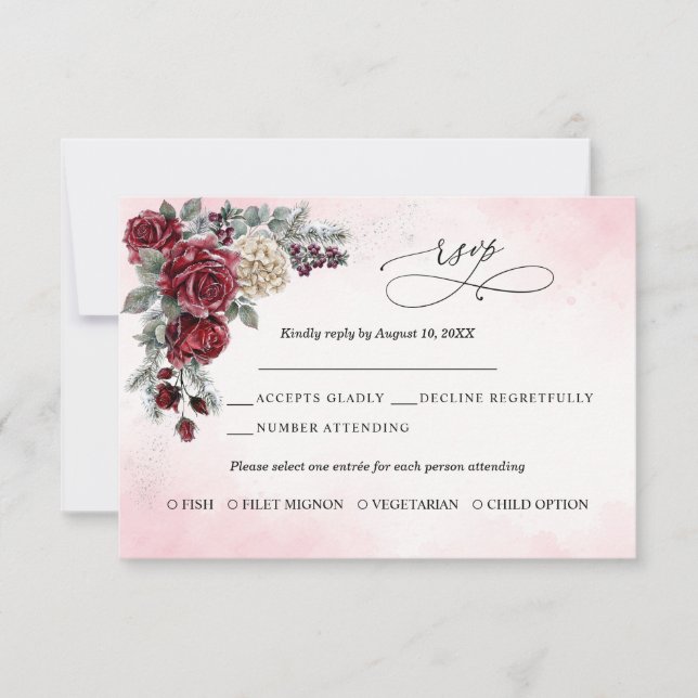 Carte de réponse de mariage hivernal Frozen Roses  (Devant)