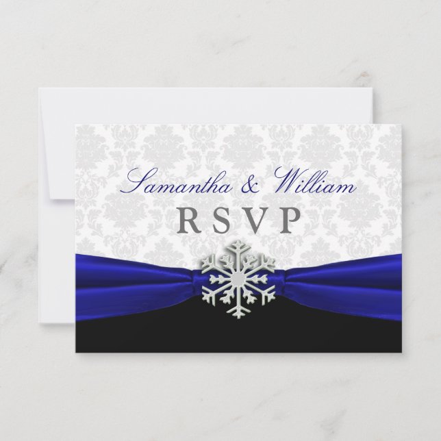 Carte de réponse de mariage hivernal Ruban Bleu (Devant)