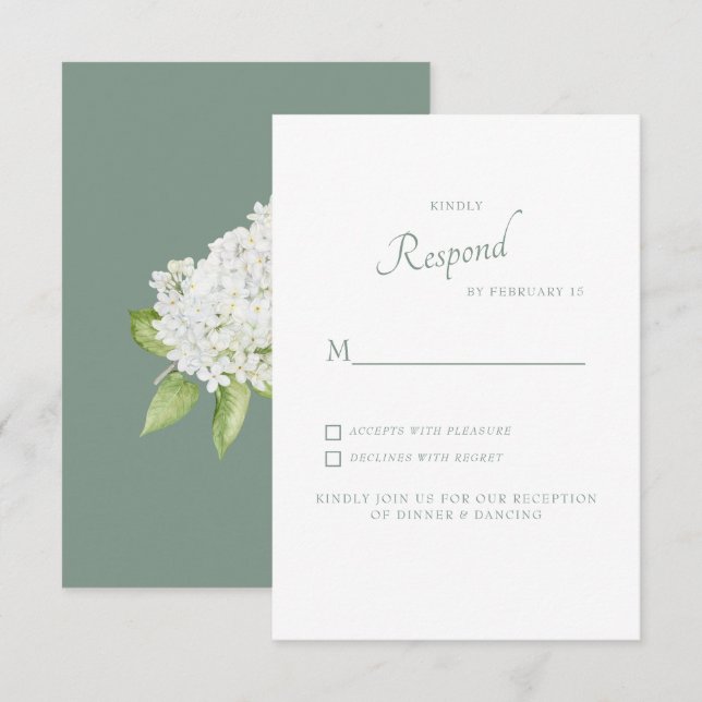 Carte de réponse de mariage Hydrangea blanche Saug (Devant / Derrière)