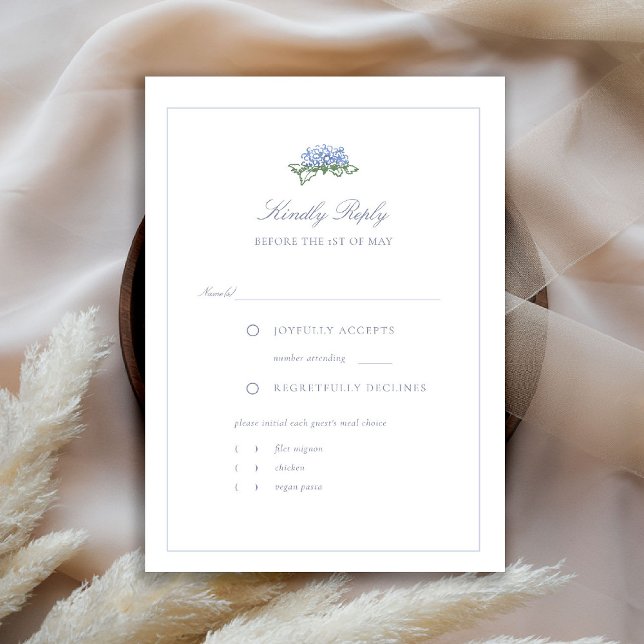Carte de réponse de mariage Hydrangea Formal Blue  (hydrangea wedding rsvp meal choice coastal cottagecore romantic garden formal elegant traditional)