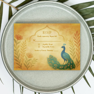 Carte de réponse de mariage indien floral paon