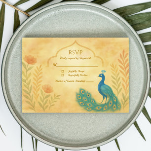 Carte de réponse de mariage indien floral paon