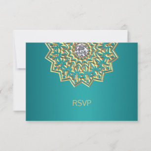 Carte de réponse de mariage indien Mandala or bleu