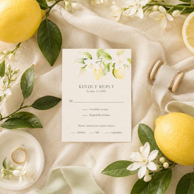 Carte de réponse de mariage Jardin de fleurs d'ivr (Lemon Blossom Ivory Garden Wedding RSVP Card)