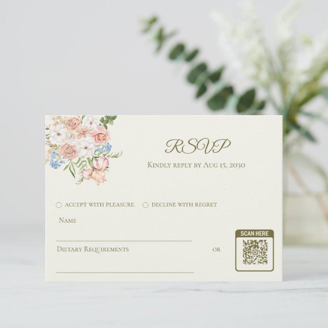 Carte de réponse de mariage jaune beurre floral de (Debout devant)