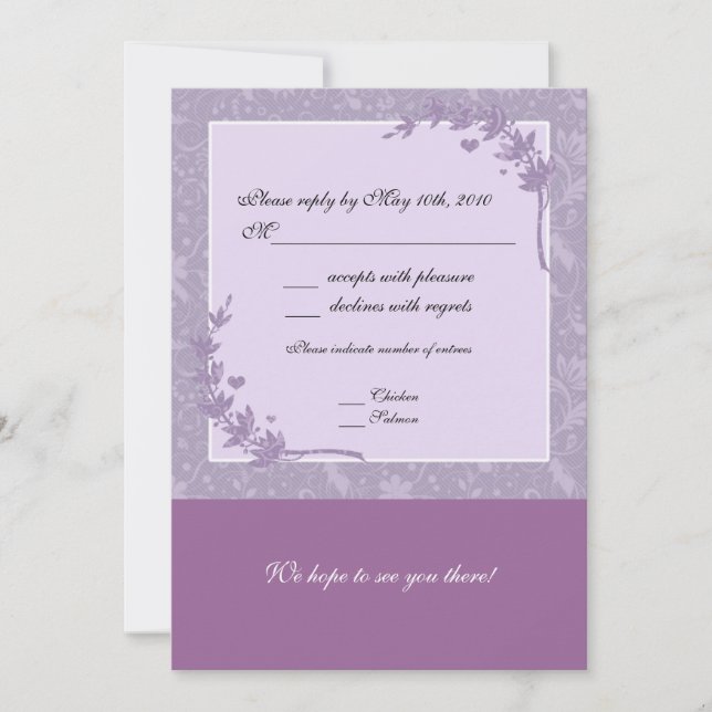 Carte de réponse de mariage lavande (Devant)