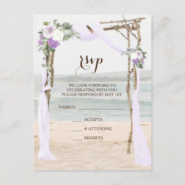 Carte de réponse de mariage lavande Beach Arbor (Devant)