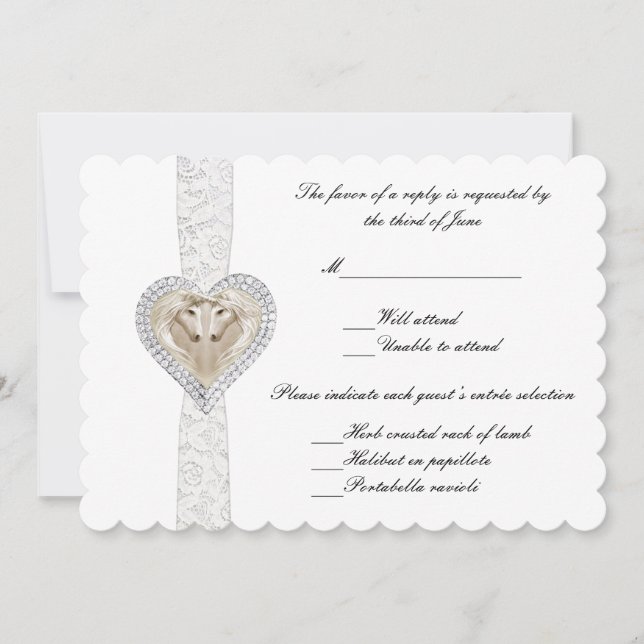 Carte de réponse de mariage licorne et dentelle (Devant)