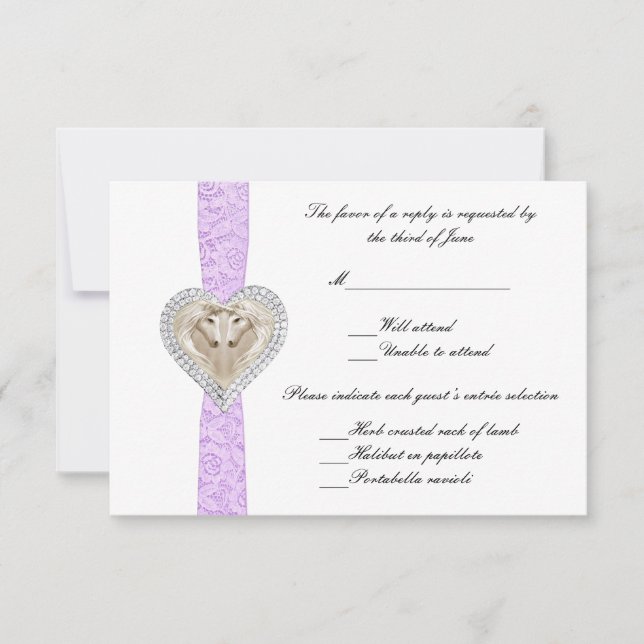 Carte de réponse de mariage Licorne Violet en dent (Devant)