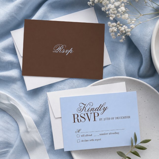 Carte de réponse de mariage luxe bleu et marron à  (Créateur téléchargé)