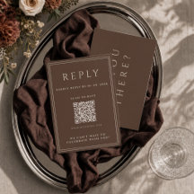 Carte de réponse de mariage marron chocolat avec Q