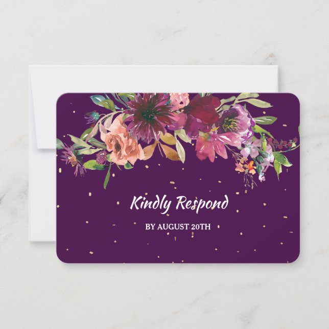 Carte de réponse de mariage Menu Fleurs profondes  (Devant)
