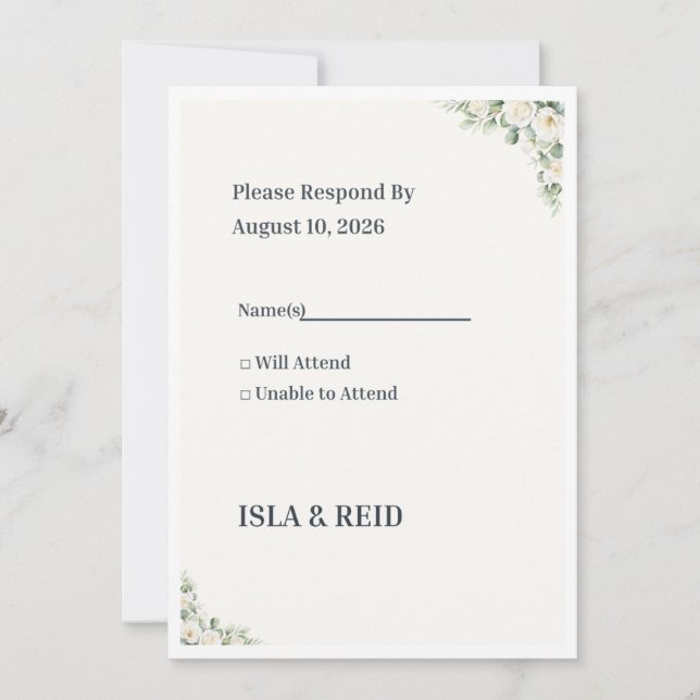 Carte de réponse de mariage Minimal Greenery | Élé (Devant)