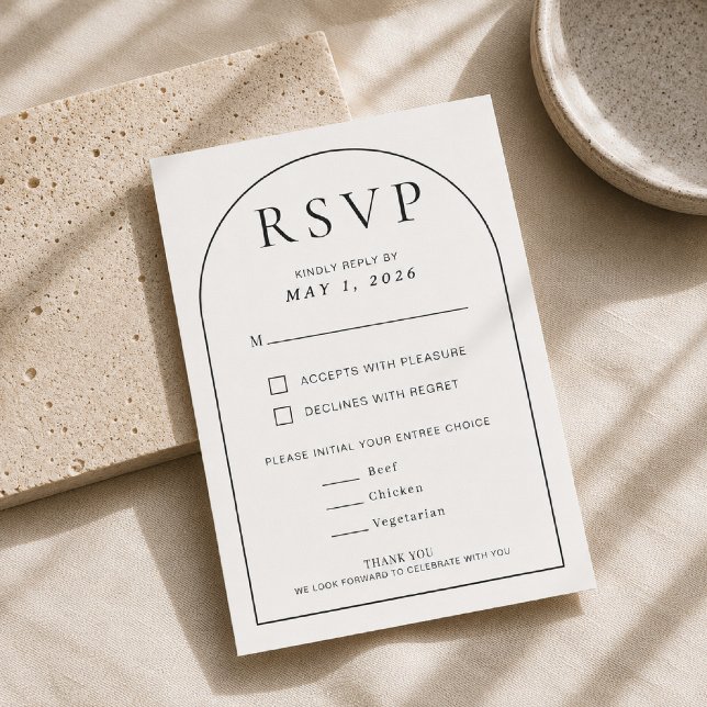 Carte de réponse de mariage minimale en forme d'ar (Elegant Arch Shape RSVP Card for timeless modern weddings.)
