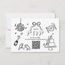 Carte de réponse de mariage minimaliste dessinée à