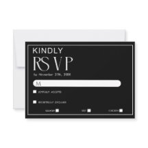 Carte de réponse de mariage minimaliste noir et bl