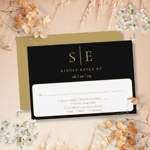 Carte de réponse de mariage minimaliste noir et or