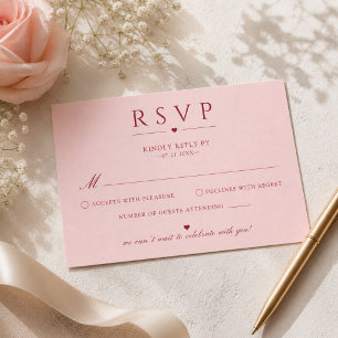 Carte de réponse de mariage minimaliste rose et ro