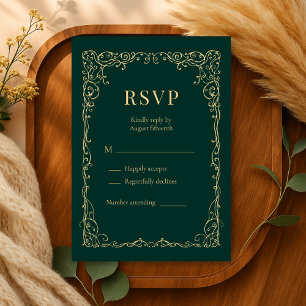 Carte de réponse de mariage minimaliste verte émer