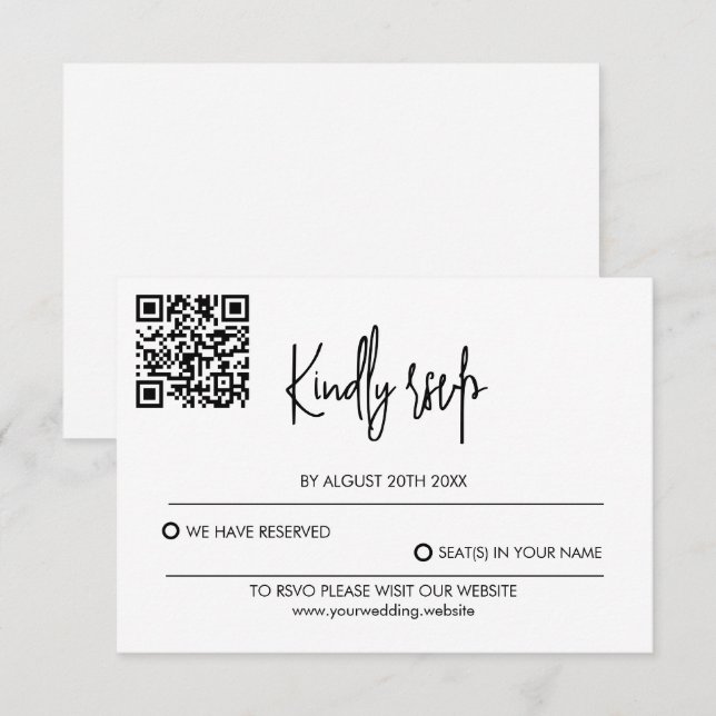 Carte de réponse de mariage moderne avec QR Code (Devant / Derrière)