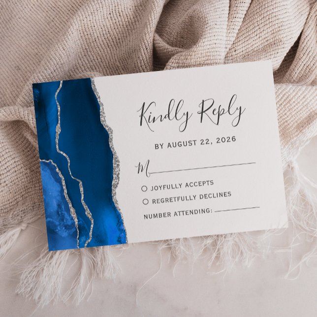 Carte de réponse de mariage moderne bleu royal et  (Créateur téléchargé)