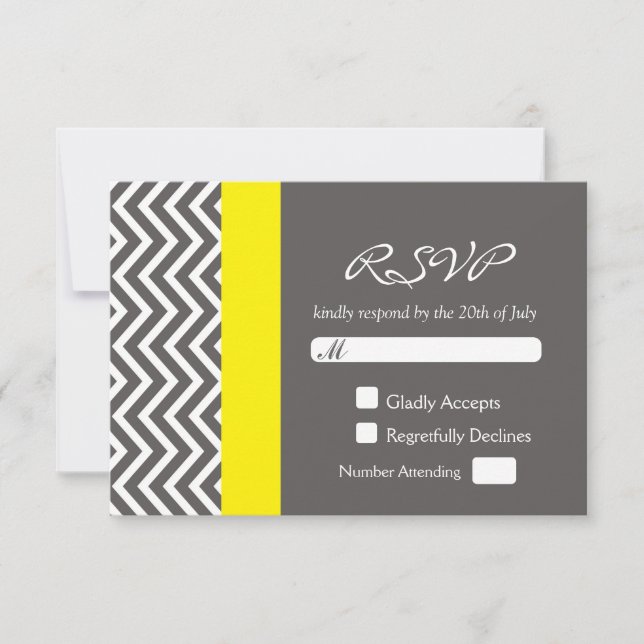 Carte de réponse de mariage moderne Chevron gris e (Devant)