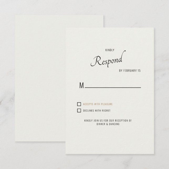 Carte de réponse de mariage moderne Cream Black Te (Devant / Derrière)