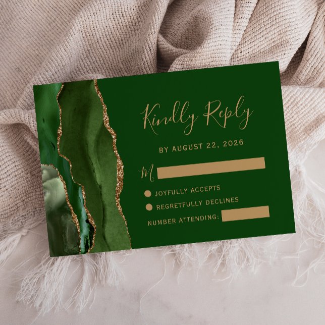 Carte de réponse de mariage moderne en agate verte (Créateur téléchargé)