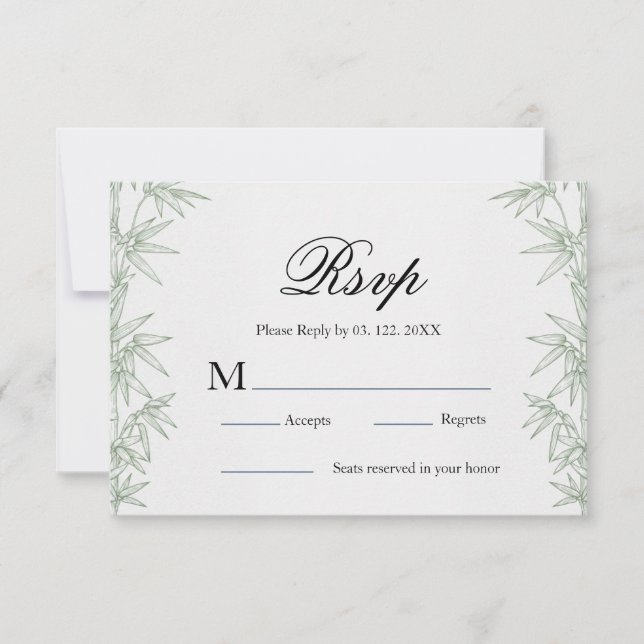 Carte de réponse de mariage moderne en bambou et v (Devant)