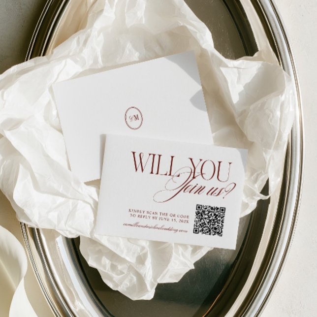 Carte de réponse de mariage moderne en terre cuite (QR Code Modern Deep Terracotta Wedding RSVP Card)