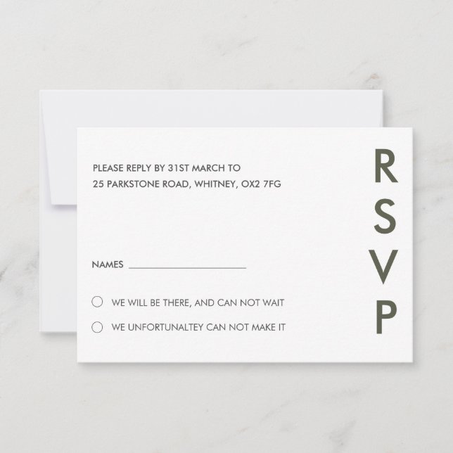 Carte de réponse de mariage moderne minimale coule (Devant)