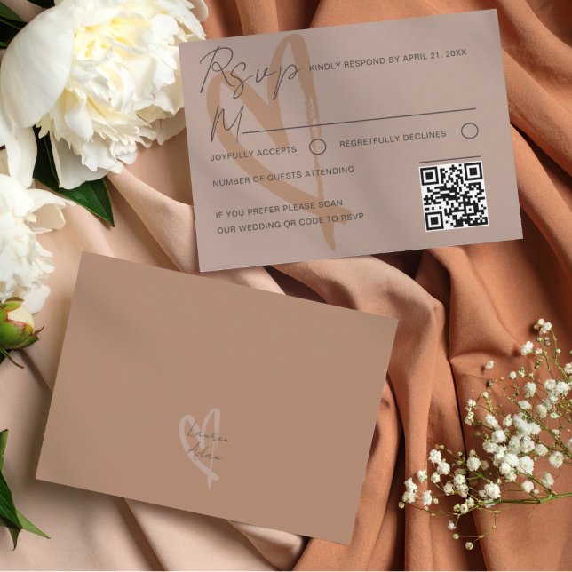 Carte de réponse de mariage moderne neutre avec cœ (Créateur téléchargé)