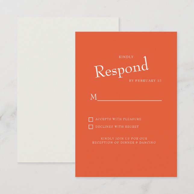 Carte de réponse de mariage moderne orange texte b (Devant / Derrière)
