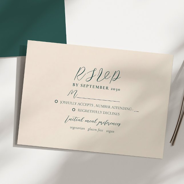 Carte de réponse de mariage moderne vert émeraude (Créateur téléchargé)