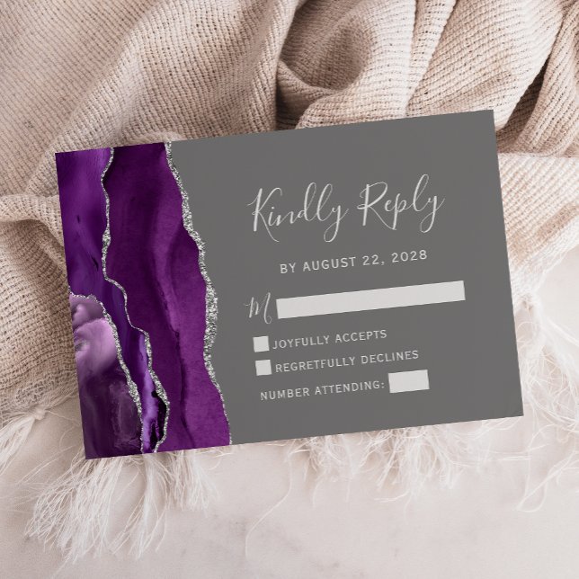 Carte de réponse de mariage moderne violet argent  (Créateur téléchargé)