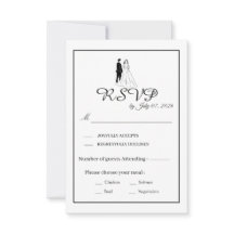 Carte de réponse de mariage monochrome minimal