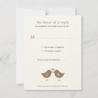 Carte de réponse de mariage Monogram Birds - Latte